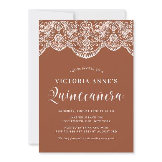 White Brocade Lace Terracotta Quinceañera