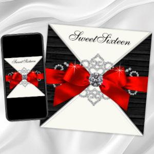 White Diamonds Black Red Sweet 16 Birthday Party
