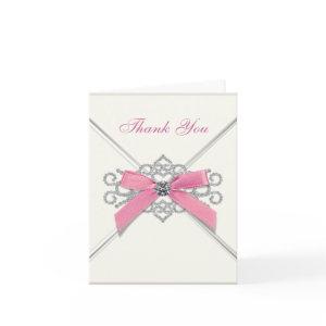 White Diamonds Pink Bow Thank You Cards