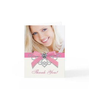 White Diamonds Pink Photo Thank You Cards