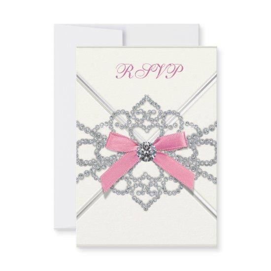 White Diamonds Pink Sweet 16 Birthday Party RSVP Card