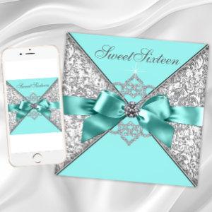 White Diamonds Teal Blue Sweet 16 Birthday Party