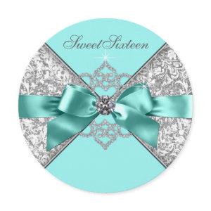 White Diamonds Teal Blue Sweet 16 Birthday Party