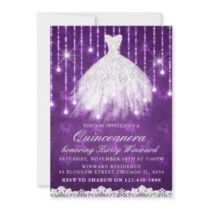 White Dress Purple Glamorous Quinceanera