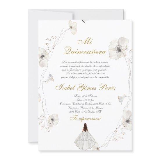 White dress Quinceanera silhouette spanish