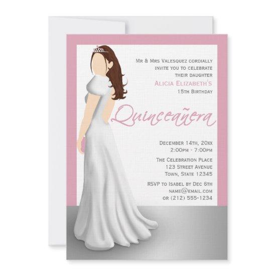 White Dress & Tiara Pink Quinceañera