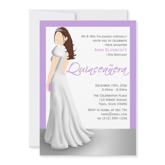 White Dress & Tiara Purple Quinceañera