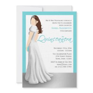 White Dress Tiara Turquoise Quinceañera