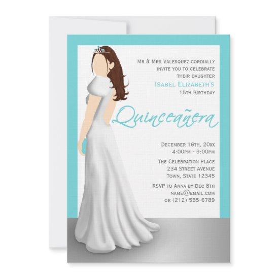 White Dress Tiara Turquoise Quinceañera