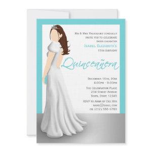 White Dress Tiara Turquoise Quinceañera