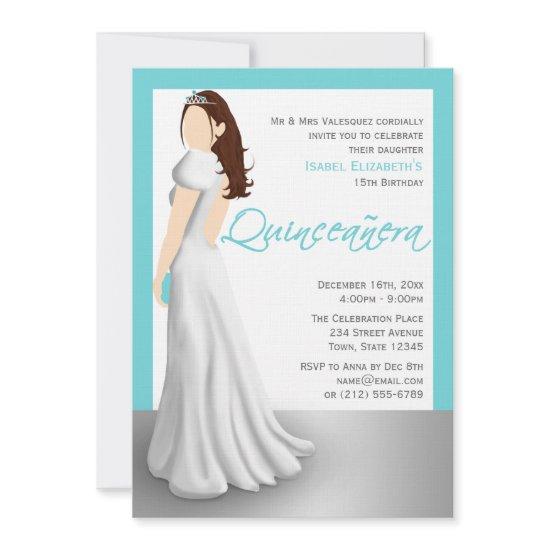 White Dress Tiara Turquoise Quinceañera