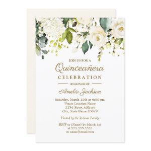 White Floral Gold Confetti Quinceanera 15th