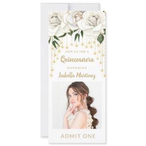 White Floral Gold String Light Quinceañera Ticket