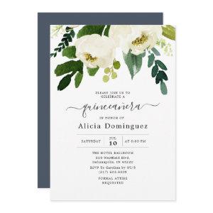 White Floral & Greenery Watercolor Quinceañera
