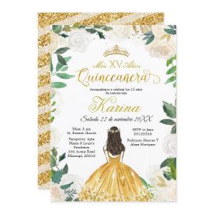 White Floral Mexican Gold Quinceanera