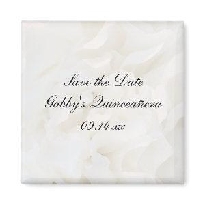 White Floral Quinceañera Save the Date Magnet