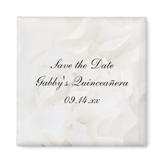 White Floral Quinceañera Save the Date Magnet