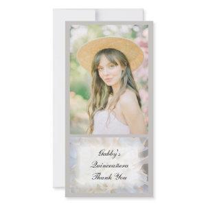White Floral Quinceañera Thank You Photo Card