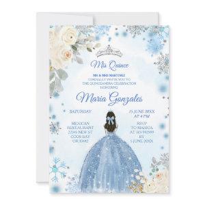 White Floral & Winter Blue Mis Quince Invite
