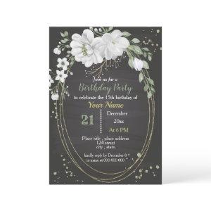 white flowers & green leaves oval birthday