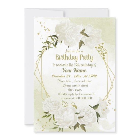white flowers greenery geometric birthday party
