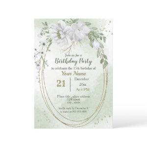 white flowers greenery gold oval birthday