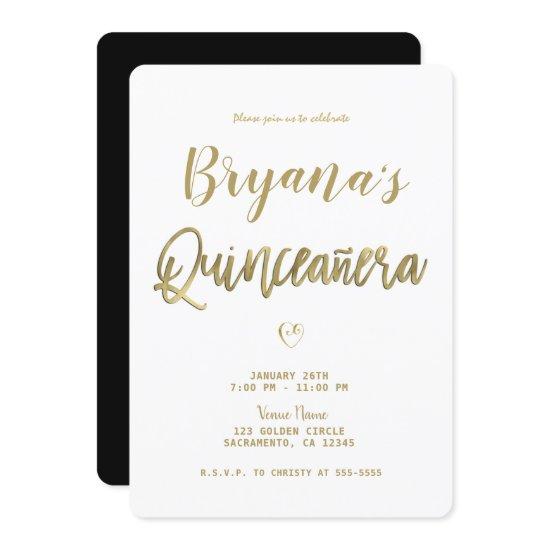 White Gold & Black Modern Minimal 15 Quinceañera