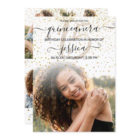 White Gold Confetti Photo Collage Quinceañera