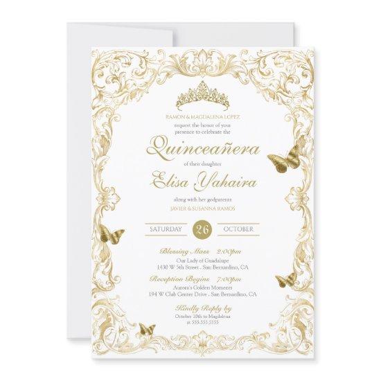 White Gold Elegant Baroque Regal Quinceanera