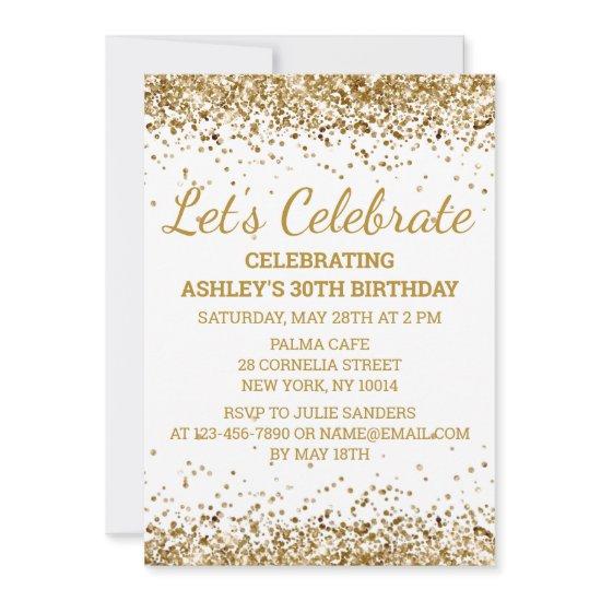 White & Gold Glitter 30th Birthday Let's Celebrate