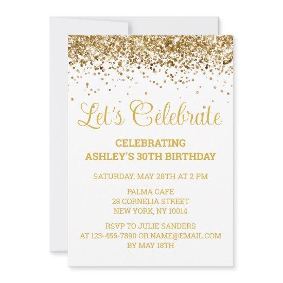 White & Gold Glitter 30th Birthday Let's Celebrate