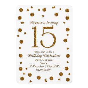 White & Gold Glitter Dots Sweet 15 Birthday Party