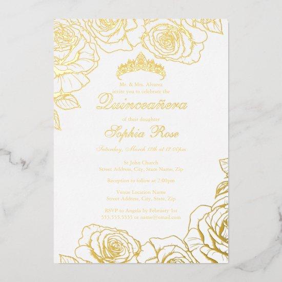 White Gold Rose Garden Quinceanera  Foil