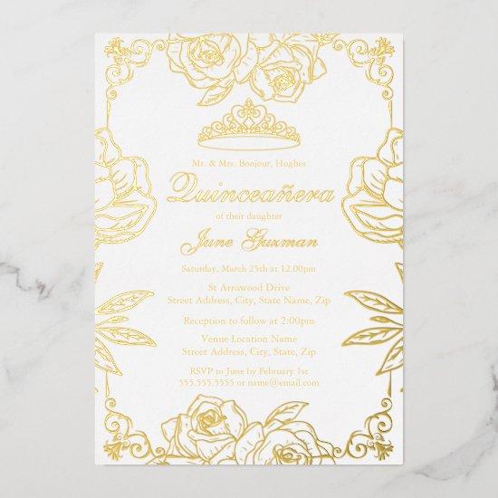 White Gold Rose Garden Quinceanera Foil