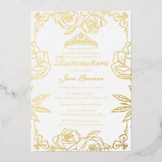 White Gold Rose Garden Quinceanera Foil