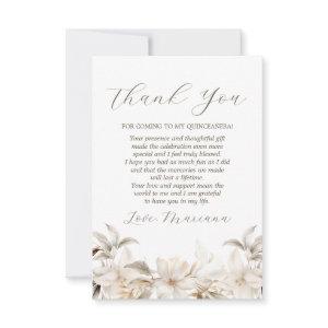 White Gold Silver Winter Florals Quinceañera Thank You Card