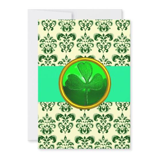 WHITE GREEN DAMASK WITH SHAMROCK St Patrick's Day