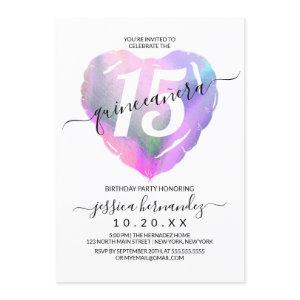 White Holographic Foil Heart Balloon Quinceañera