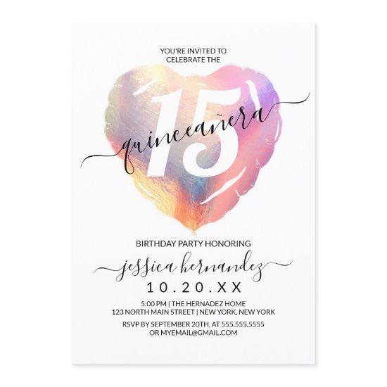 White Iridescent Foil Heart Balloon Quinceañera