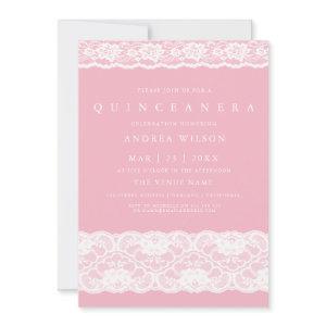White Lace Elegant Pink Quinceanera Party Invite