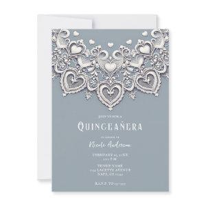 White Lace Hearts Romantic Charm Quinceañera Party