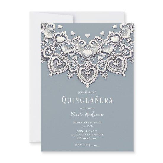 White Lace Hearts Romantic Charm Quinceañera Party