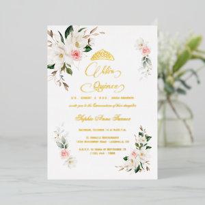 White Magnolia Pink Floral REAL FOIL Quinceañera  Foil