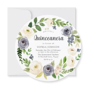 White Navy Floral Wreath Quinceanera Party