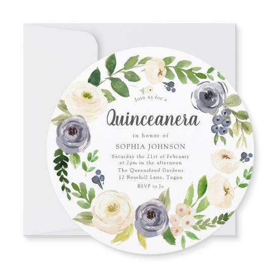 White Navy Floral Wreath Quinceanera Party
