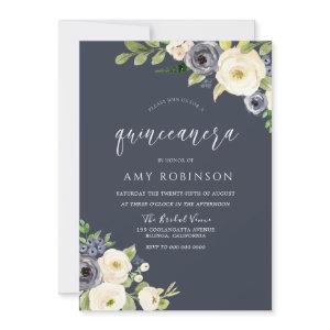 White & Navy Flowers Beautiful Quinceanera Party