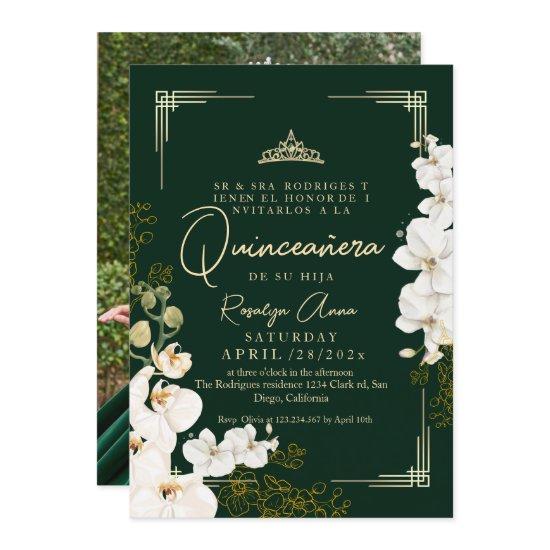 White Orchid Emerald Green Princess Quinceañera