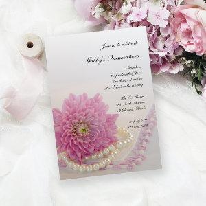 White Pearls Pink Flower Lace Quinceañera Party