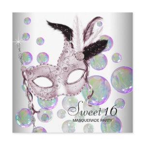 White Pink Bubbles Sweet Sixteen Masquerade Party