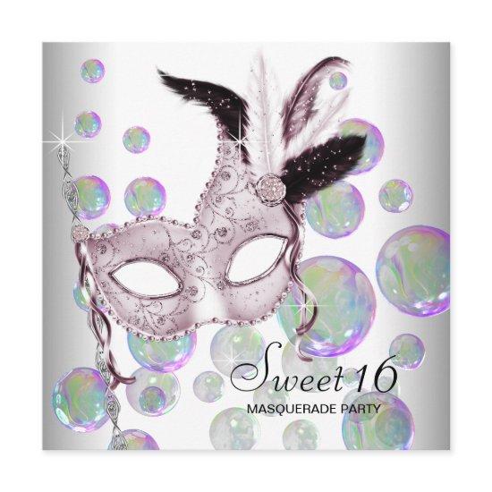 White Pink Bubbles Sweet Sixteen Masquerade Party
